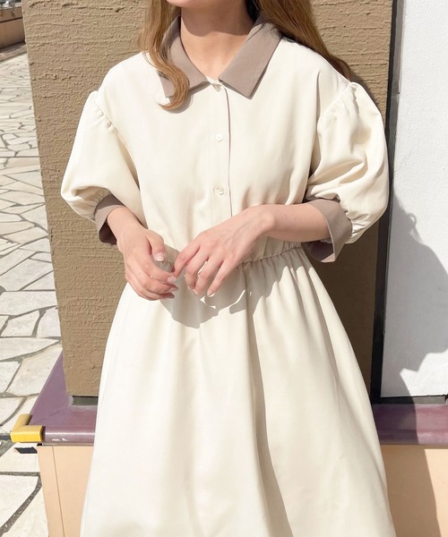 apres jour（アプレジュール）の「配色襟ワンピ【ZOZOTOWN限定アイテム】（ワンピース・レディース・グリーン/ブラック/アイボリー・フリー/X-LARGE）」の7枚目の写真