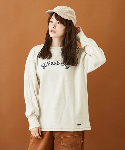 CUBE SUGAR（キューブシュガー）の「起毛ワッフル クルーネック プルオーバー（Tシャツ/カットソー・レディース・ホワイト/ワイン/チャコールグレー/ブラウン・M）」の2枚目の写真