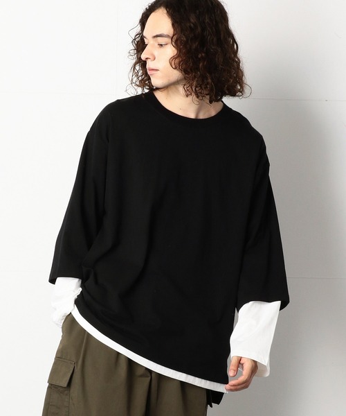 Purple&Yellow（パープルアンドイエロー）の「フェイクレイヤードビッグＴシャツ（Tシャツ/カットソー・メンズ・ブラック/アイボリー・SMALL/MEDIUM/LARGE）」の2枚目の写真