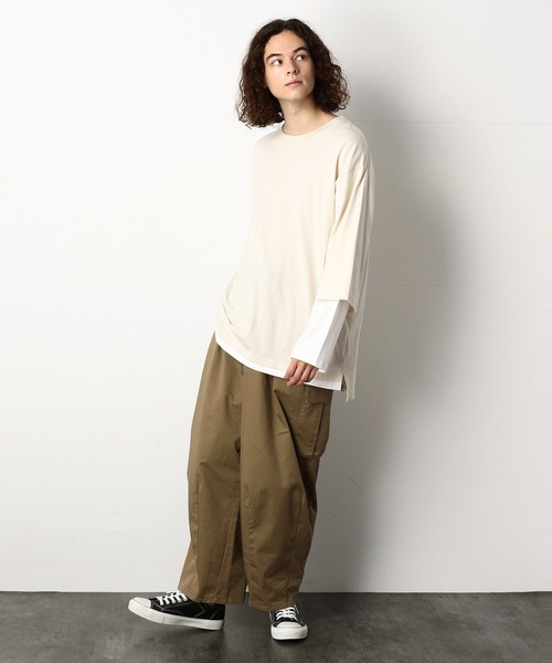 Purple&Yellow（パープルアンドイエロー）の「フェイクレイヤードビッグＴシャツ（Tシャツ/カットソー・メンズ・ブラック/アイボリー・SMALL/MEDIUM/LARGE）」の3枚目の写真