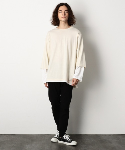 Purple&Yellow（パープルアンドイエロー）の「フェイクレイヤードビッグＴシャツ（Tシャツ/カットソー・メンズ・ブラック/アイボリー・SMALL/MEDIUM/LARGE）」の14枚目の写真