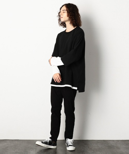 Purple&Yellow（パープルアンドイエロー）の「フェイクレイヤードビッグＴシャツ（Tシャツ/カットソー・メンズ・ブラック/アイボリー・SMALL/MEDIUM/LARGE）」の11枚目の写真