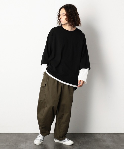 Purple&Yellow（パープルアンドイエロー）の「フェイクレイヤードビッグＴシャツ（Tシャツ/カットソー・メンズ・ブラック/アイボリー・SMALL/MEDIUM/LARGE）」の5枚目の写真