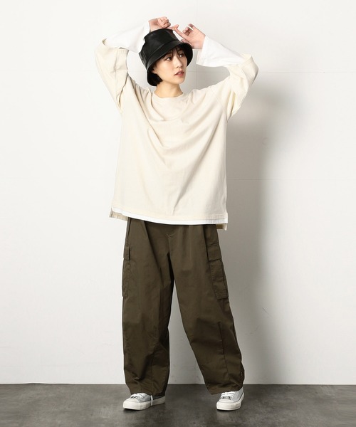 Purple&Yellow（パープルアンドイエロー）の「フェイクレイヤードビッグＴシャツ（Tシャツ/カットソー・メンズ・ブラック/アイボリー・SMALL/MEDIUM/LARGE）」の7枚目の写真