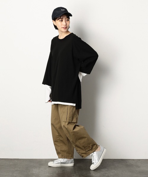 Purple&Yellow（パープルアンドイエロー）の「フェイクレイヤードビッグＴシャツ（Tシャツ/カットソー・メンズ・ブラック/アイボリー・SMALL/MEDIUM/LARGE）」の9枚目の写真