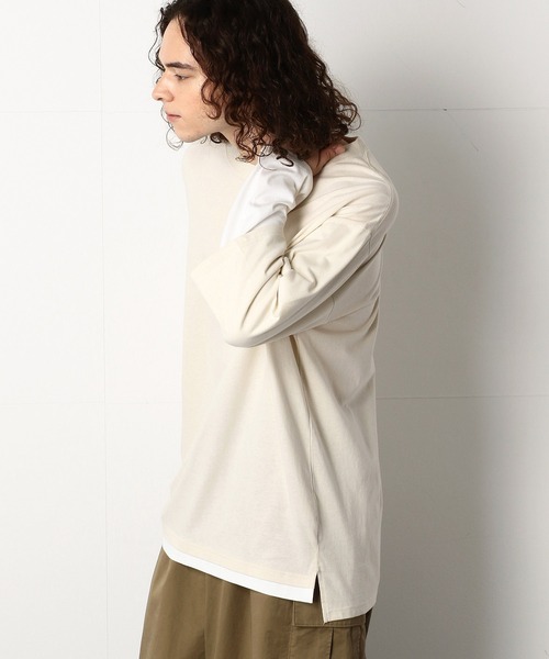 Purple&Yellow（パープルアンドイエロー）の「フェイクレイヤードビッグＴシャツ（Tシャツ/カットソー・メンズ・ブラック/アイボリー・SMALL/MEDIUM/LARGE）」の16枚目の写真