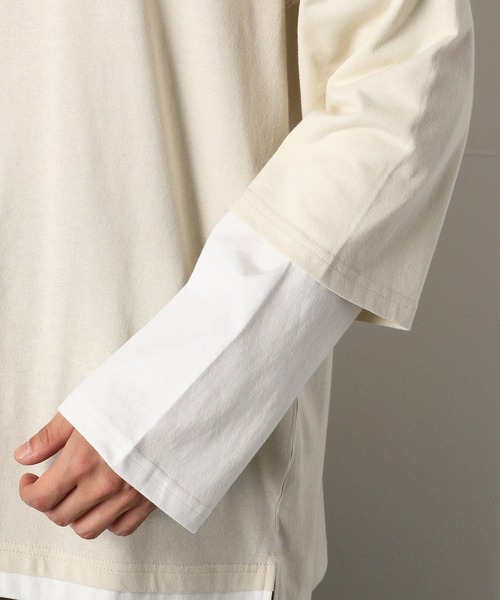 Purple&Yellow（パープルアンドイエロー）の「フェイクレイヤードビッグＴシャツ（Tシャツ/カットソー・メンズ・ブラック/アイボリー・SMALL/MEDIUM/LARGE）」の6枚目の写真