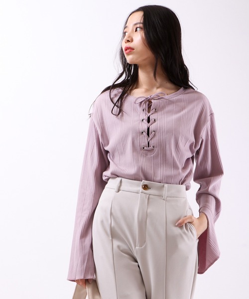 Blasty(ブラスティー)の「Blasty ランダムリブレースアップT(Tシャツ/カットソー・レディース・ブラック/ベージュ/オフホワイト/モカ/ラベンダー・FREE)」の5枚目の写真