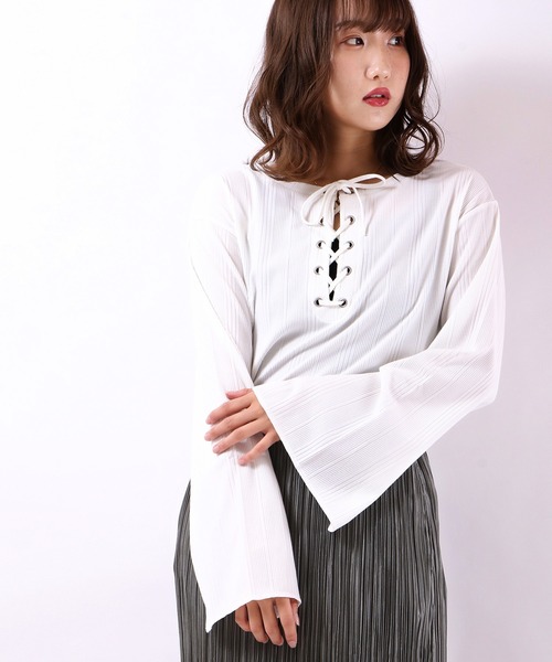 Blasty(ブラスティー)の「Blasty ランダムリブレースアップT(Tシャツ/カットソー・レディース・ブラック/ベージュ/オフホワイト/モカ/ラベンダー・FREE)」の2枚目の写真