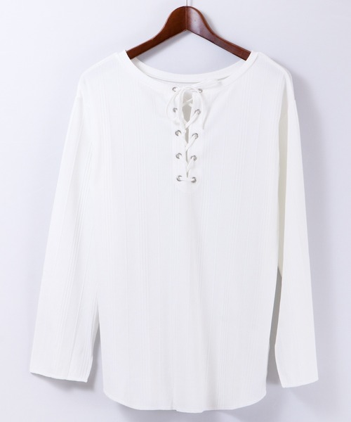 Blasty(ブラスティー)の「Blasty ランダムリブレースアップT(Tシャツ/カットソー・レディース・ブラック/ベージュ/オフホワイト/モカ/ラベンダー・FREE)」の6枚目の写真