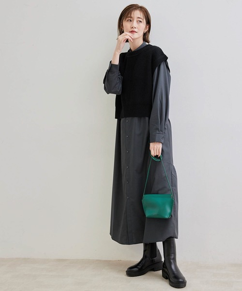 ROPE' PICNIC（ロペピクニック）の「ニットベストセットシャツワンピース（シャツワンピース・レディース・ブラック/グレー系その他/キャメル・38）」の16枚目の写真
