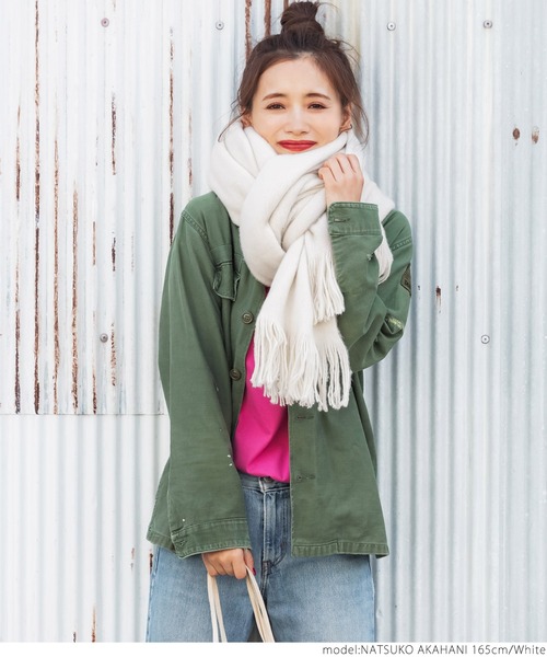 coca（coca）（コカ）の「使い方はあなた次第 ふわふわ大判ストール（マフラー・レディース・ホワイト/グレー/ピンク・ONE SIZE）」の7枚目の写真