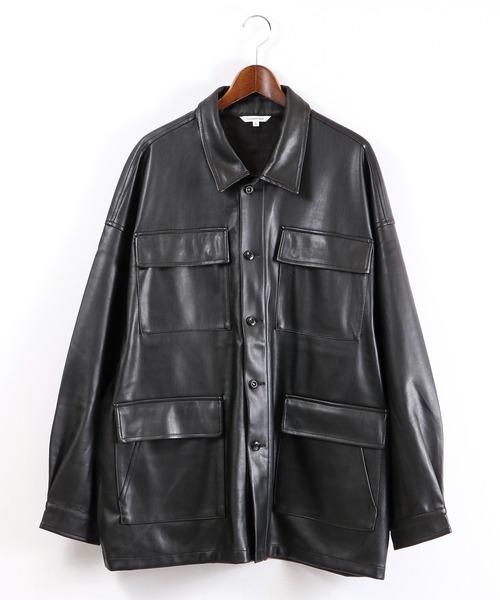 SUGGESTION（サジェッション）の「SUGGESTION PUオーバーサイズボリュームスリーブファティーグジャケット（ミリタリージャケット・メンズ・ブラック/アイボリー/グレイッシュブルー・M/L）」の18枚目の写真