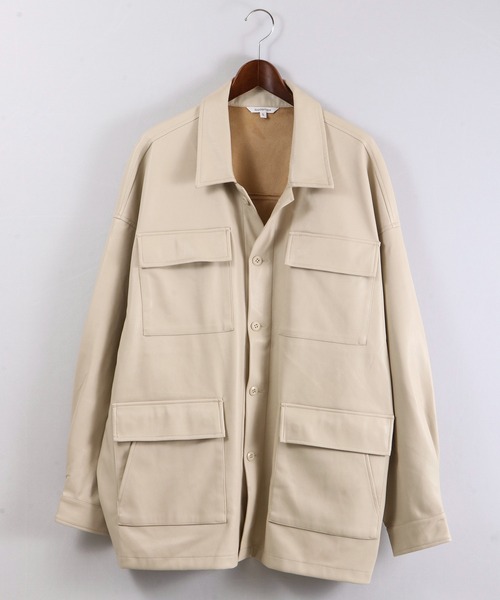 SUGGESTION（サジェッション）の「SUGGESTION PUオーバーサイズボリュームスリーブファティーグジャケット（ミリタリージャケット・メンズ・ブラック/アイボリー/グレイッシュブルー・M/L）」の7枚目の写真