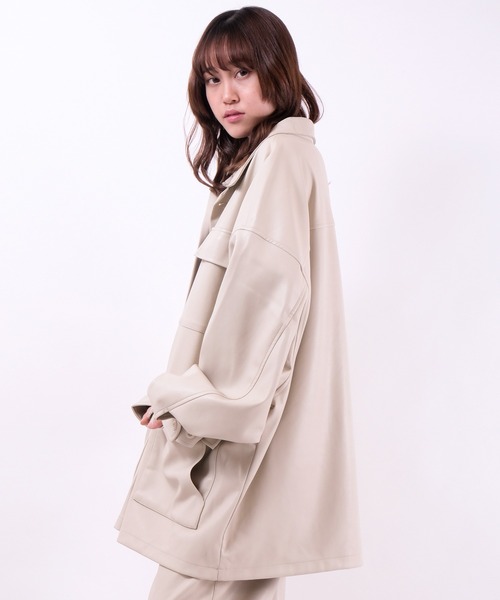 SUGGESTION（サジェッション）の「SUGGESTION PUオーバーサイズボリュームスリーブファティーグジャケット（ミリタリージャケット・メンズ・ブラック/アイボリー/グレイッシュブルー・M/L）」の8枚目の写真