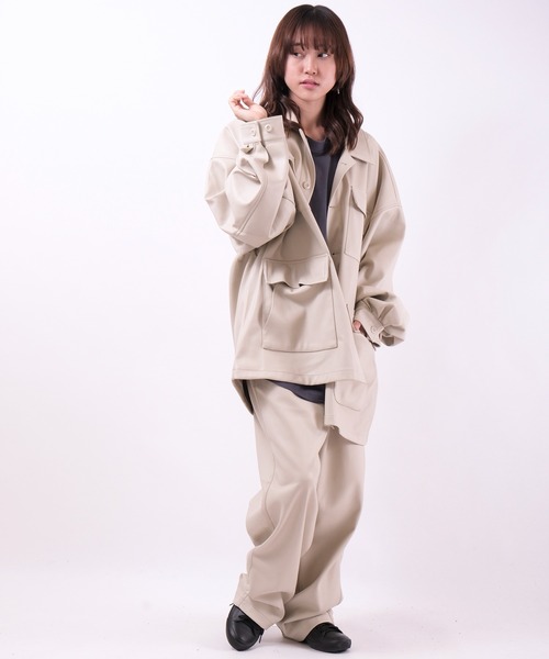 SUGGESTION（サジェッション）の「SUGGESTION PUオーバーサイズボリュームスリーブファティーグジャケット（ミリタリージャケット・メンズ・ブラック/アイボリー/グレイッシュブルー・M/L）」の12枚目の写真