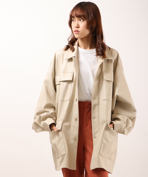 SUGGESTION（サジェッション）の「SUGGESTION PUオーバーサイズボリュームスリーブファティーグジャケット（ミリタリージャケット・メンズ・ブラック/アイボリー/グレイッシュブルー・M/L）」の13枚目の写真