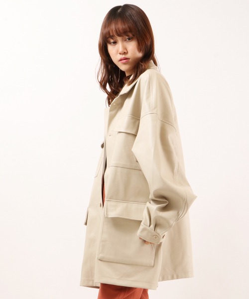 SUGGESTION（サジェッション）の「SUGGESTION PUオーバーサイズボリュームスリーブファティーグジャケット（ミリタリージャケット・メンズ・ブラック/アイボリー/グレイッシュブルー・M/L）」の14枚目の写真