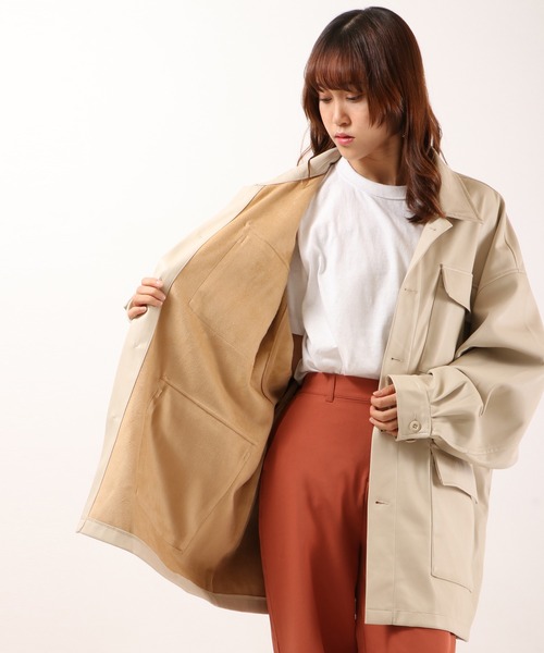 SUGGESTION（サジェッション）の「SUGGESTION PUオーバーサイズボリュームスリーブファティーグジャケット（ミリタリージャケット・メンズ・ブラック/アイボリー/グレイッシュブルー・M/L）」の16枚目の写真