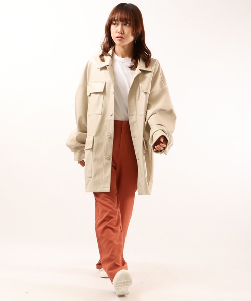 SUGGESTION（サジェッション）の「SUGGESTION PUオーバーサイズボリュームスリーブファティーグジャケット（ミリタリージャケット・メンズ・ブラック/アイボリー/グレイッシュブルー・M/L）」の17枚目の写真