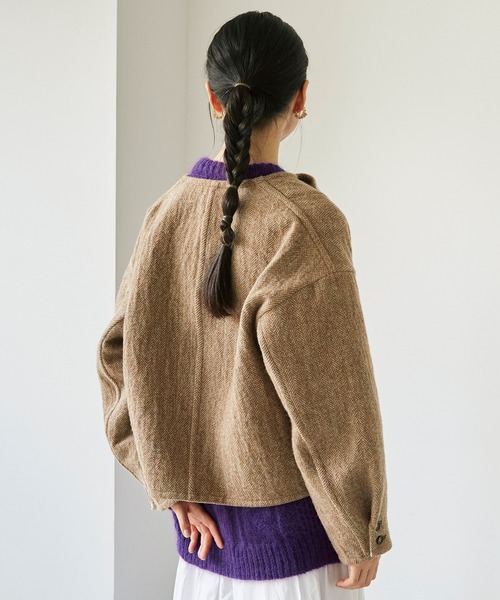 cardo fabrica（カルドファブリカ）の「◇へリンボンダブルフェイス リバーシブルショートジャケット（ノーカラージャケット・レディース・ダークブラウン/ベージュ・FREE）」の22枚目の写真