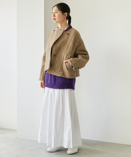 cardo fabrica（カルドファブリカ）の「◇へリンボンダブルフェイス リバーシブルショートジャケット（ノーカラージャケット・レディース・ダークブラウン/ベージュ・FREE）」の13枚目の写真