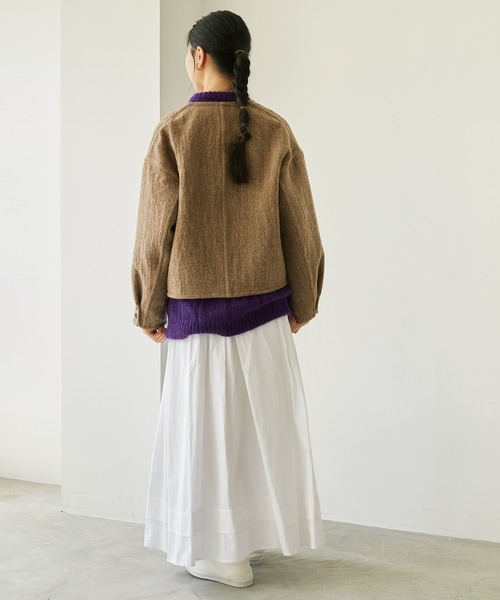 cardo fabrica（カルドファブリカ）の「◇へリンボンダブルフェイス リバーシブルショートジャケット（ノーカラージャケット・レディース・ダークブラウン/ベージュ・FREE）」の4枚目の写真