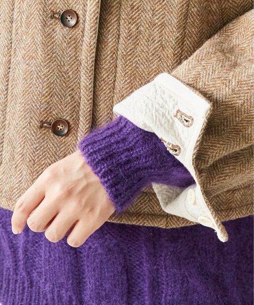 cardo fabrica（カルドファブリカ）の「◇へリンボンダブルフェイス リバーシブルショートジャケット（ノーカラージャケット・レディース・ダークブラウン/ベージュ・FREE）」の10枚目の写真