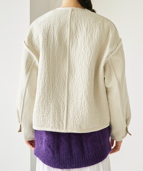 cardo fabrica（カルドファブリカ）の「◇へリンボンダブルフェイス リバーシブルショートジャケット（ノーカラージャケット・レディース・ダークブラウン/ベージュ・FREE）」の11枚目の写真