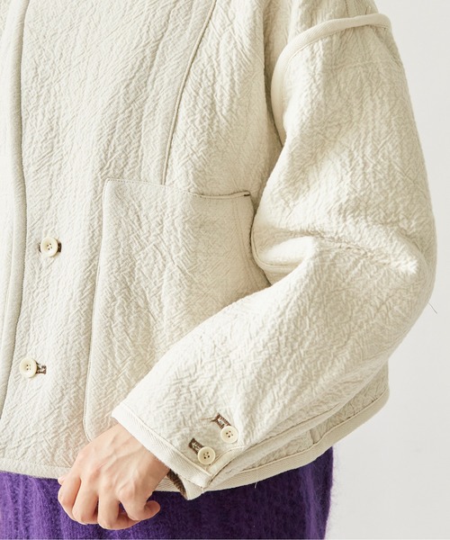 cardo fabrica（カルドファブリカ）の「◇へリンボンダブルフェイス リバーシブルショートジャケット（ノーカラージャケット・レディース・ダークブラウン/ベージュ・FREE）」の15枚目の写真