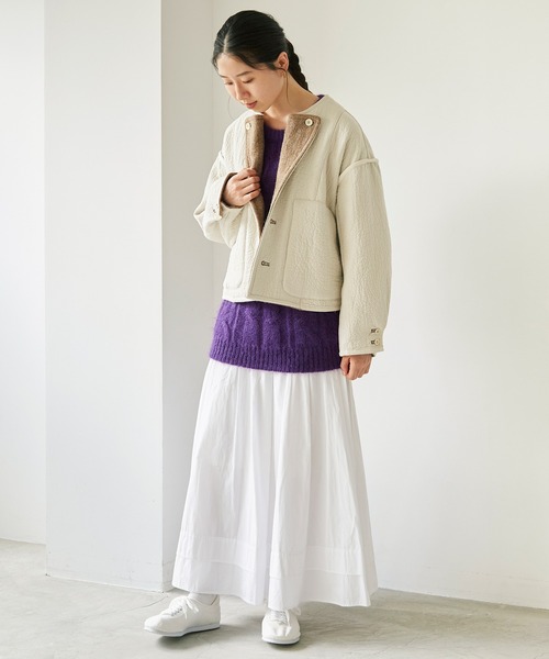 cardo fabrica（カルドファブリカ）の「◇へリンボンダブルフェイス リバーシブルショートジャケット（ノーカラージャケット・レディース・ダークブラウン/ベージュ・FREE）」の20枚目の写真