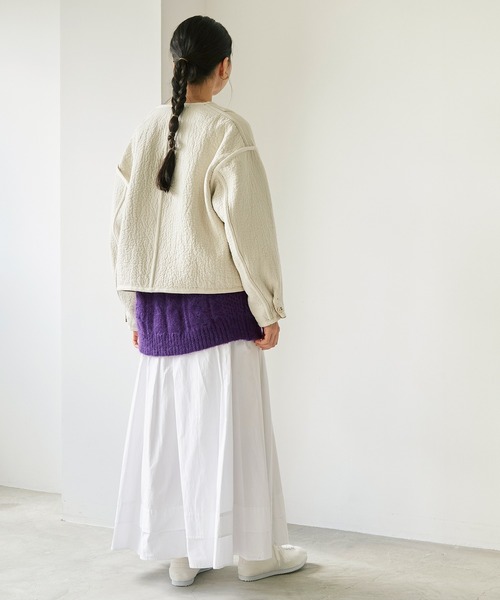 cardo fabrica（カルドファブリカ）の「◇へリンボンダブルフェイス リバーシブルショートジャケット（ノーカラージャケット・レディース・ダークブラウン/ベージュ・FREE）」の9枚目の写真