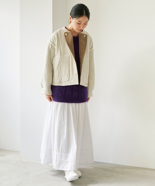 cardo fabrica（カルドファブリカ）の「◇へリンボンダブルフェイス リバーシブルショートジャケット（ノーカラージャケット・レディース・ダークブラウン/ベージュ・FREE）」の14枚目の写真