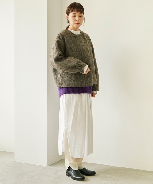 cardo fabrica（カルドファブリカ）の「◇へリンボンダブルフェイス リバーシブルショートジャケット（ノーカラージャケット・レディース・ダークブラウン/ベージュ・FREE）」の16枚目の写真