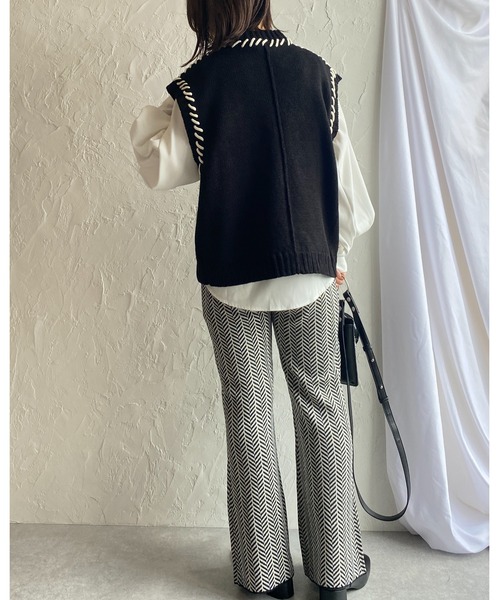She's Closet（シーズクローゼット）の「配色ハンドステッチアウトリンキングニットベスト（ベスト・レディース・ブラック/アイボリー/グリーン・FREE）」の19枚目の写真