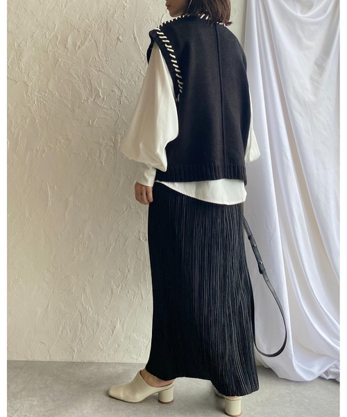 She's Closet（シーズクローゼット）の「配色ハンドステッチアウトリンキングニットベスト（ベスト・レディース・ブラック/アイボリー/グリーン・FREE）」の10枚目の写真