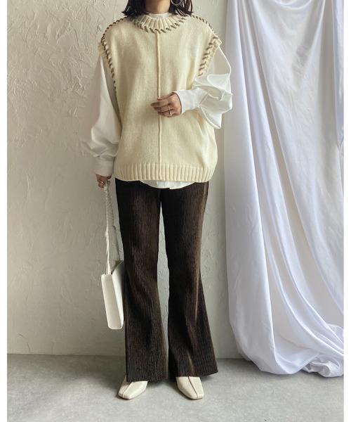 She's Closet（シーズクローゼット）の「配色ハンドステッチアウトリンキングニットベスト（ベスト・レディース・ブラック/アイボリー/グリーン・FREE）」の17枚目の写真