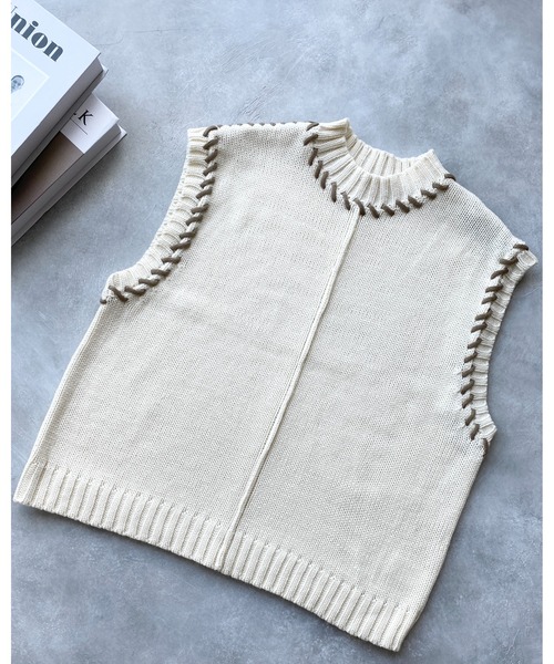 She's Closet（シーズクローゼット）の「配色ハンドステッチアウトリンキングニットベスト（ベスト・レディース・ブラック/アイボリー/グリーン・FREE）」の14枚目の写真