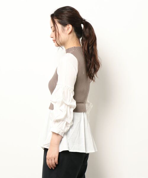 ANAP（アナップ）の「リブニットコンビトップス（Tシャツ/カットソー・レディース・ブラック/グレイッシュベージュ・FREE）」の5枚目の写真