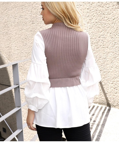 ANAP（アナップ）の「リブニットコンビトップス（Tシャツ/カットソー・レディース・ブラック/グレイッシュベージュ・FREE）」の4枚目の写真