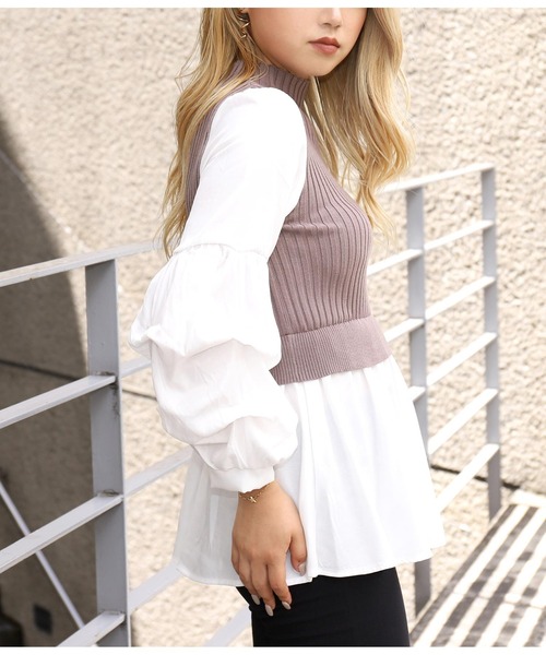 ANAP（アナップ）の「リブニットコンビトップス（Tシャツ/カットソー・レディース・ブラック/グレイッシュベージュ・FREE）」の14枚目の写真