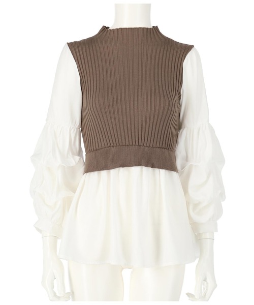 ANAP（アナップ）の「リブニットコンビトップス（Tシャツ/カットソー・レディース・ブラック/グレイッシュベージュ・FREE）」の3枚目の写真