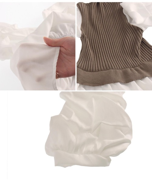 ANAP（アナップ）の「リブニットコンビトップス（Tシャツ/カットソー・レディース・ブラック/グレイッシュベージュ・FREE）」の10枚目の写真