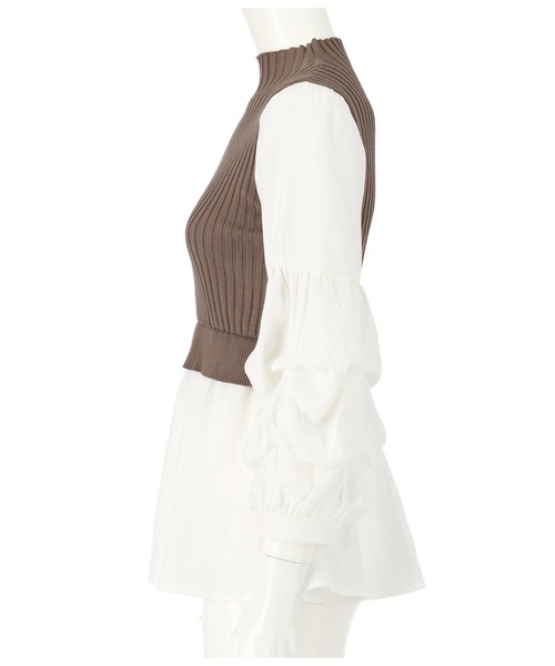 ANAP（アナップ）の「リブニットコンビトップス（Tシャツ/カットソー・レディース・ブラック/グレイッシュベージュ・FREE）」の7枚目の写真