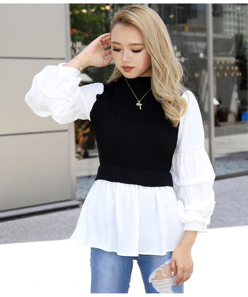 ANAP（アナップ）の「リブニットコンビトップス（Tシャツ/カットソー・レディース・ブラック/グレイッシュベージュ・FREE）」の21枚目の写真