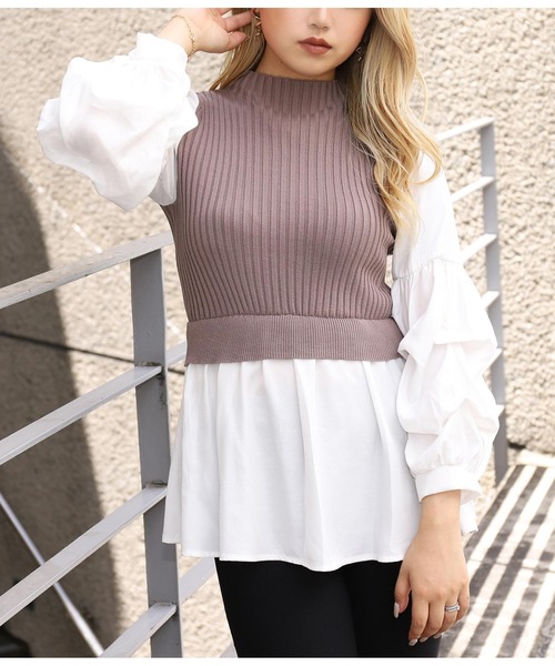 ANAP（アナップ）の「リブニットコンビトップス（Tシャツ/カットソー・レディース・ブラック/グレイッシュベージュ・FREE）」の22枚目の写真