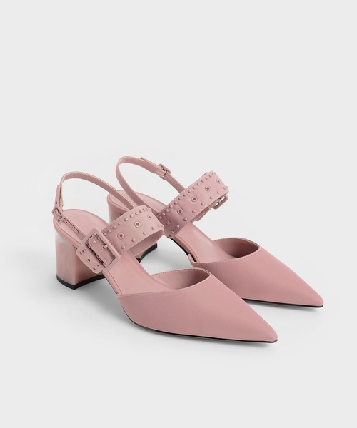 CHARLES & KEITH(チャールズ & キース)の「セフェ リサイクルナイロングロメットスリングバックパンプス / Sepphe Recycled Nylon Grommet Slingback Pumps(パンプス・レディース・ブラック/ピンク・22.5cm/23cm/23.5cm/24.5cm/25cm/25.5cm/22cm)」の7枚目の写真