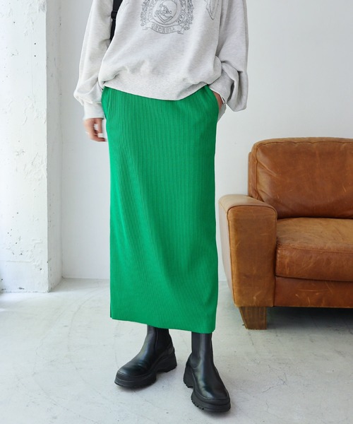 オリーブグリーン リブ編み タイトスカート オリーブグリーン リブ編み タイトスカート リブ編みオリーブ