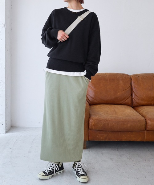 セール】【15色展開】セルフカットリブロングタイトスカート