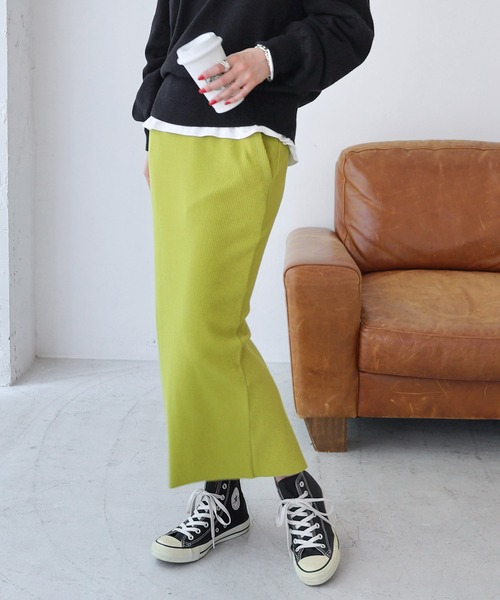 オリーブグリーン リブ編み タイトスカート オリーブグリーン リブ編み タイトスカート リブ編みオリーブ